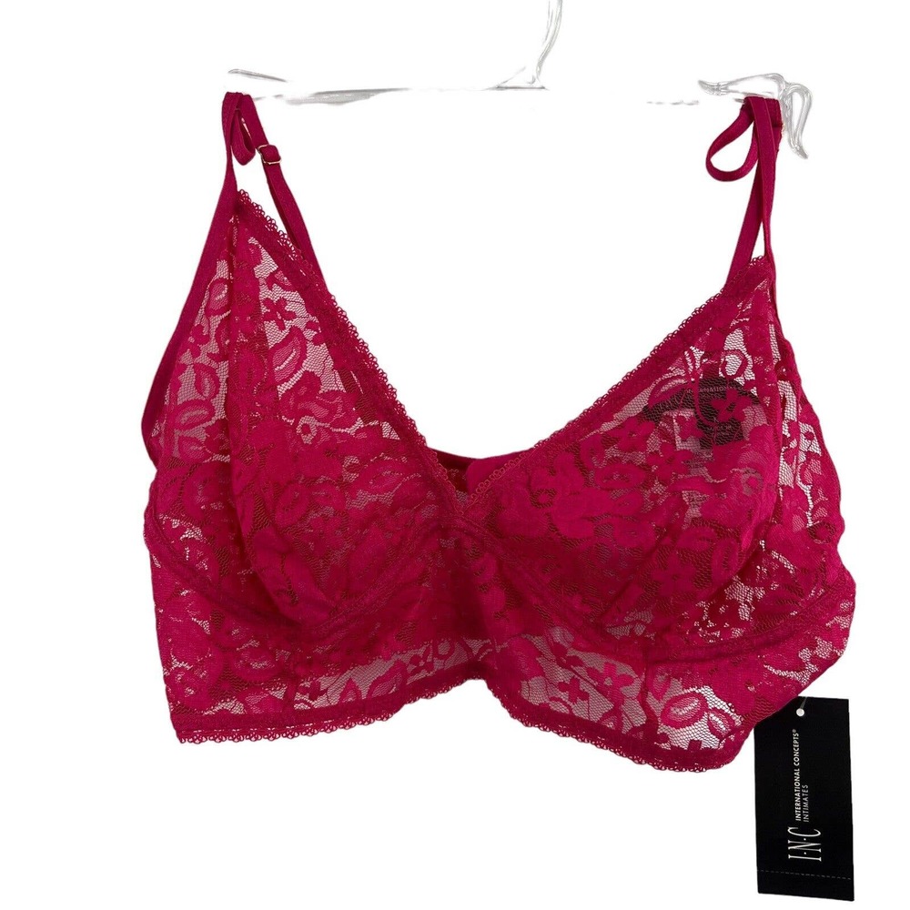 INC International Concepts Lace‎ Bralette Jazzy Pink Size Large New